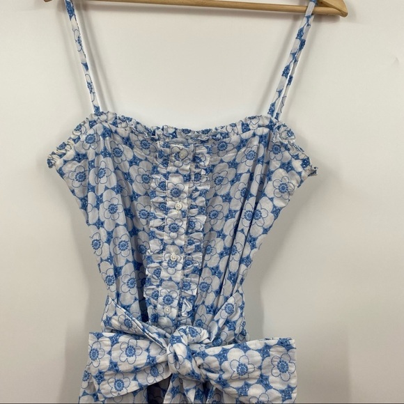 Lisa Marie Fernandez || Cornflower + Cream Ruffle Slip Dress Poppy Eyelet Size 3 - Picture 3 of 10